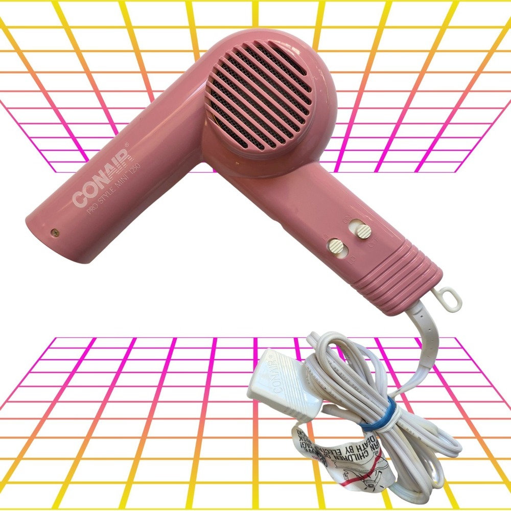 Vintage Conair Hair Blow Dryer Pink Pro Style Mini 1250 Tested Video 80s 90s